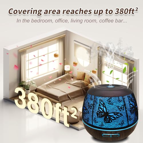Roonbo Diffusers for Essential Oils Large Room 400ml,Essential Oil Diffuser for Home with R/C,Cool Mist Humidifiers for Be...