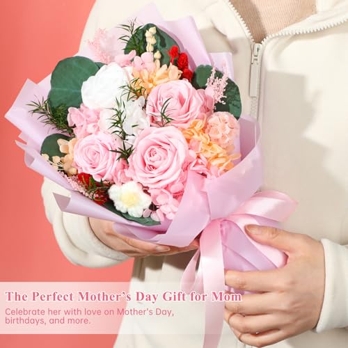 HOTKBO Flowers for Delivery, Preserved Flowers Bouquets – 4 Eternal Pink Roses that Last 2-3 Years,Gift for Mom Grandma Wi...