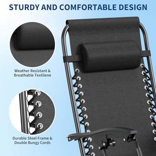 Garvee Zero Gravity Chair Set of 2, Patio Lounge Chair Outdoor with Pillow & Cup Holder Tray, Adjustable Reclining Chair, ...