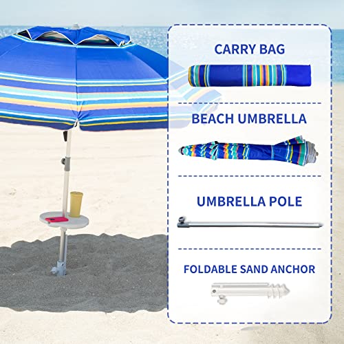 AMMSUN 7ft Heavy Duty High Wind Beach Umbrella Parasols with Sand Anchor Vent Tilt UPF 50+ Sun Protection Portable Outdoor...