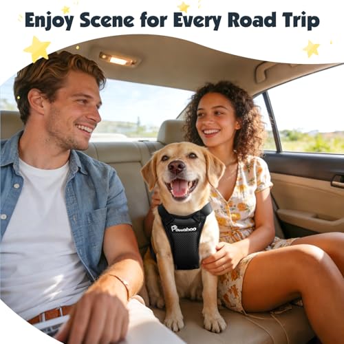 Pawaboo Dog Seat Belt Harness for Car, Dog Car Harness Seatbelt with Double Clips, Adjustable Breathable Pet Vest & Dogs S...