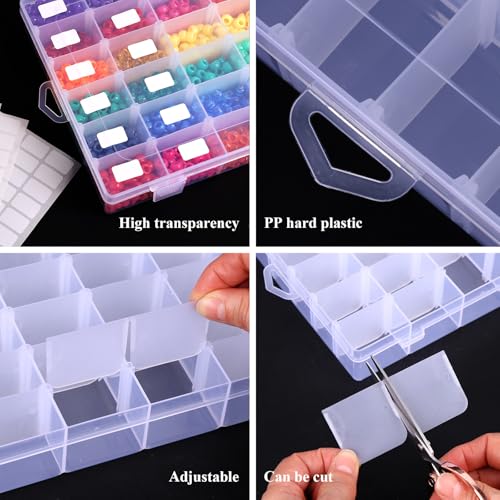 OUTUXED 4 Pack 36 Grids Plastic Bead Organizer Box with Dividers, Clear Craft Tackle Box Parts Storage Containers with Com...