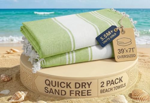 LANE LINEN Turkish Beach Towel 2 Pack, Oversized Beach Towel 39"x71", Lightweight Beach Essentials for Women, Large Pool T...