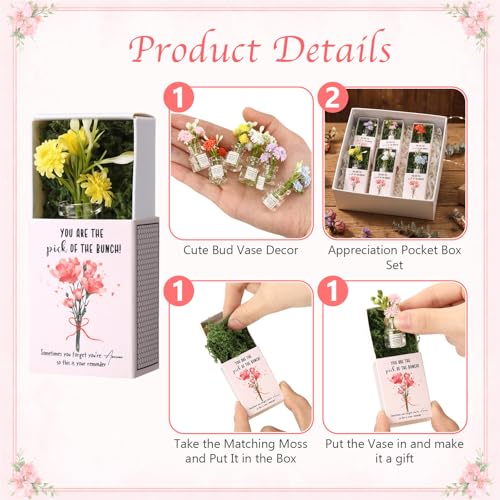 VioraWhite 24 Sets Thank You Gifts for Women Mother's Day Bulk Gifts Include Mini Glass Vase with Flower Floral Cards and ...