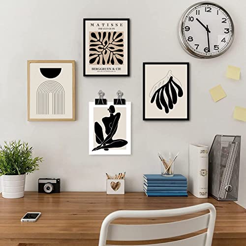 Quzenu Boho Wall Art Mid Century Modern Decor Canvas Prints Set of 6 Black And White Neutral Abstract Boho Wall Decor for ...