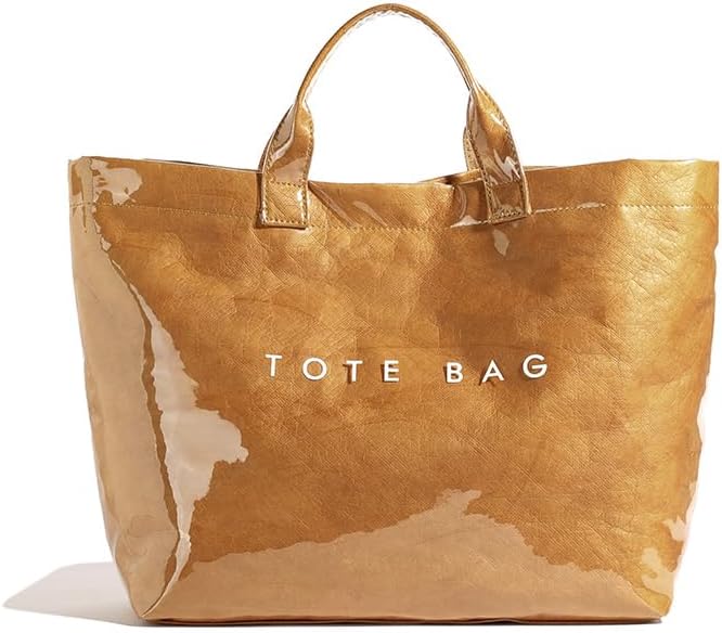 Lushandy PVC Tote Bag Women's Plastic Tote Purse Large Letters Print Hobo Handbag for Work, Beach, Gift
