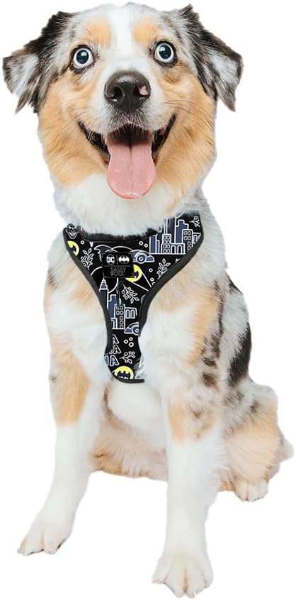 Sassy Woof Dog Adjustable Harness - Batman™ - M, Breathable Mesh, No Pull Design with Two D-Rings, Patented Design, Perfec...
