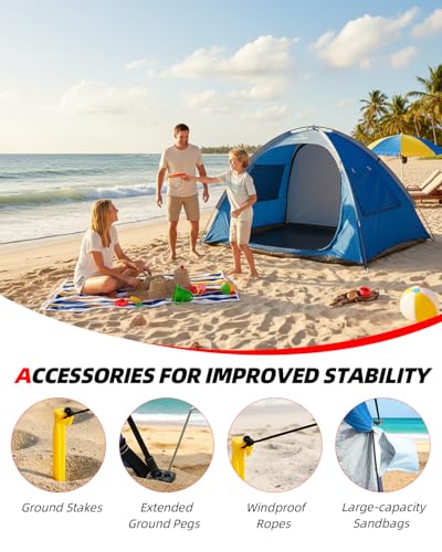 Abahub 3-Person Beach Tent Sun Shelter, UPF 50+ UV Protection Portable Sun Shade with 2 Doors and 2 Mesh Windows, Lightwei...
