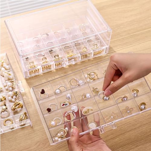 CLUQMEIK Earring Organizer Box Clear Storage Acrylic for Earrings Necklace Organizer Jewelry Box with 72 Grids Storage Com...