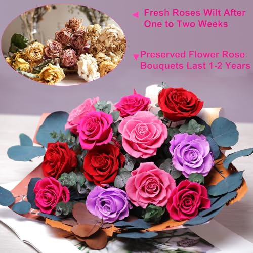 Lovenfold Flowers for Delivery Birthday Flowers Gift for Her,Preserved Flowers Bouquet 12 Roses Mixed Bouquet,Rose Gifts f...