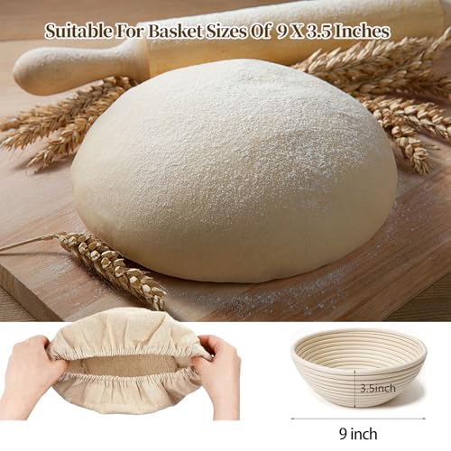 Banneton Bread Proofing Basket - Proofing Basket Set of 2 (9 inch Round) - Natural Rattan Banneton with 4 Linen Liners - B...