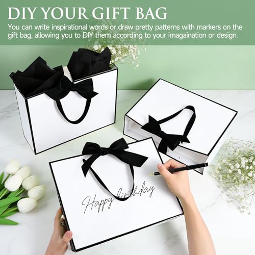 Ethhqu 3 Pack Elegant Large Gift Bags with Handles, 12.6x10x4 Inch - Set Includes Tissue Paper & Cards for Birthday, Baby ...