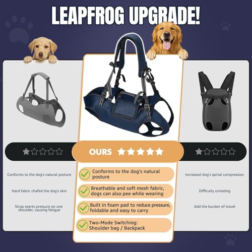 Nasjac Dog Lift Harness Carrier Backpack - Full Body Sling with Adjustable Straps & Handle, Breathable Support Emergency R...