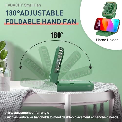 FADACHY Mini Fan,USB Portable Charger Handheld Fan, Small Personal Fan with 3 Speeds Neck Fan 3000mAh Power Bank