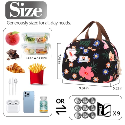 CaCTOUR Lunch Box for Women Girls Teens,Cute Lunch Box Cooler Bag, Portable Insulated Small Lunch Bag Women Reusable Cordu...