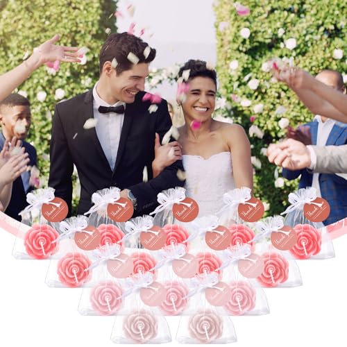 Treela 50 Set Flower Candles Wedding Favor for Guests Mini Pink Champagne Rose Shaped Tealight Candles for Return Gift Wed...