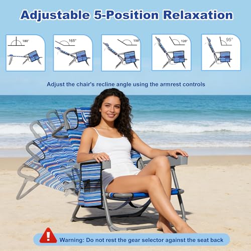 DIAMONDFORGE Lightweight Portable Beach Chair for Adults, 350 LBS Capacity Backpack Beach Chair, Reclining Beach Chair wit...