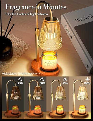 Candle Warmer Lamp with Timer Dimmer: Height Adjustable Wax Melt Warmer for Scented Jar Candles with 2 Bulbs, Christmas Bi...