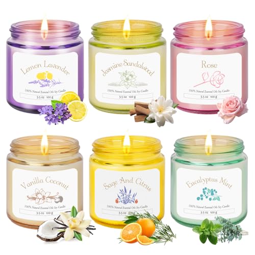 6 Pack Candles for Home Scented | Aromatherapy Candles Gift for Women,Soy Wax Long Lasting Jar Candles Gift Set for Women ...