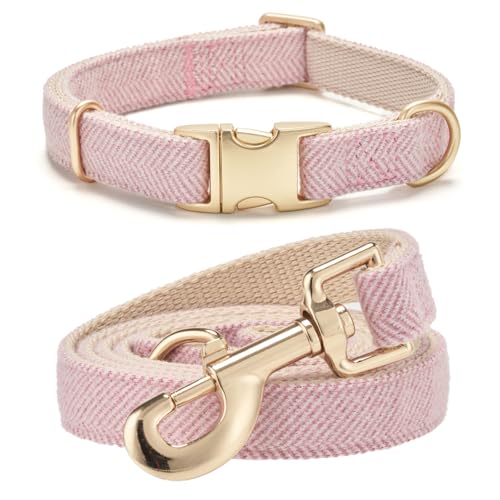Ewinoom Soft Dog Collar and Leash Set Adjustable Woven Tweed Dog Collars with Metal Buckle and Lead for Small Medium Large...