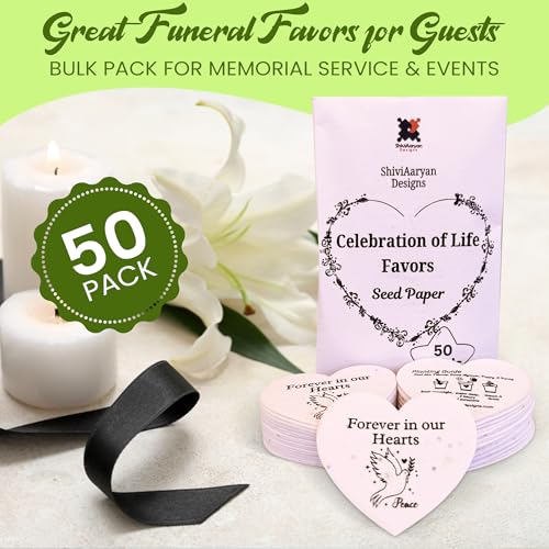 50 Plantable Seed Paper Funeral Favors for Guests - Handmade Seed Cards with Wildflower Seeds for Celebration of Life Even...