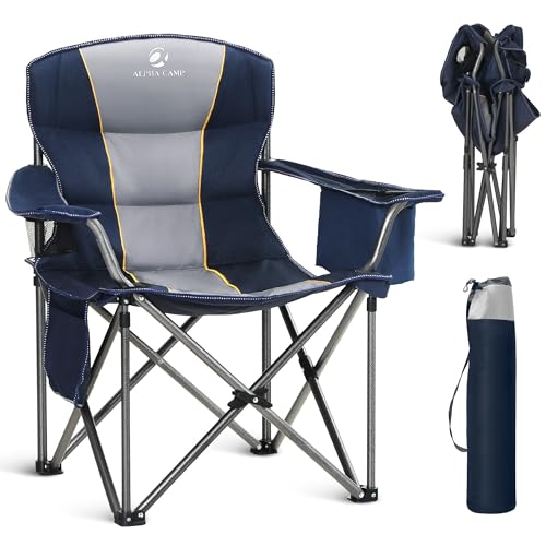 ALPHA CAMP Oversized Folding Camping Chair, Heavy Duty Portable Lawn Chairs with Cooler Bag, Side Pocket & Cup Holder, Fol...