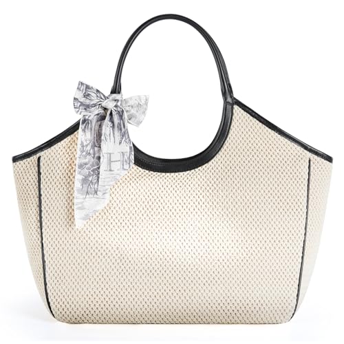 Missnine Beach Bags for Women Large Straw Tote Raffia Woven Shoulder Bag Sand-Proof for Beach Summer Vacation Travel