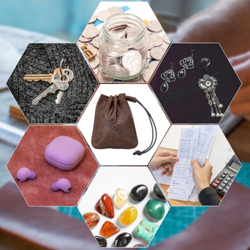 Beebeecraft Leather Drawstring Pouch Cowhide Leather Jewelry Storage Bag 4.7x3.9 Inch Coconut Brown Small Coin Dust Wallet...