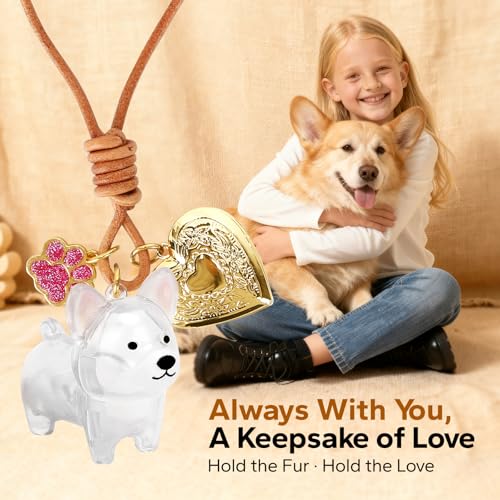Corgi Dog Hair Collector Keychain Dog Fur Keepsake Pet Memorial Gifts for Dogs Pets Fur Memory Charm with Storage Photo