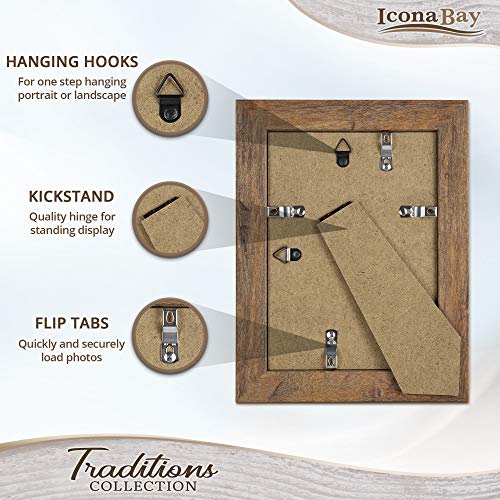 Icona Bay - 5x7 Chestnut Brown Picture Frame - Rustic Wood Pattern - Lightly Distressed Frame for Table Top Display or Wal...