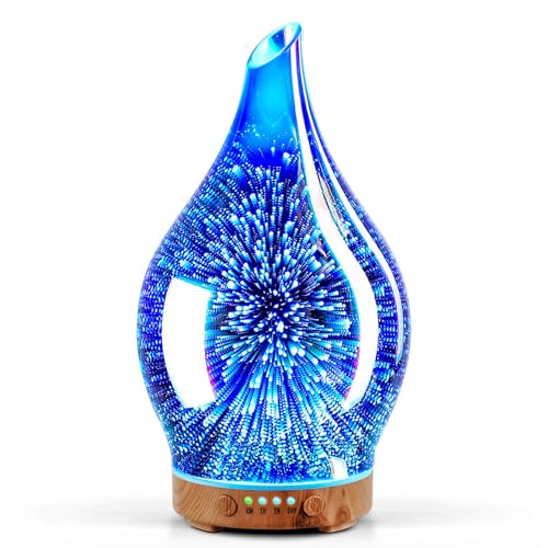 Porseme Oil Diffuser 3D Glass Aromatherapy Ultrasonic Humidifier, Air Refresh Auto Shut-Off, Timer Setting, BPA Free for H...