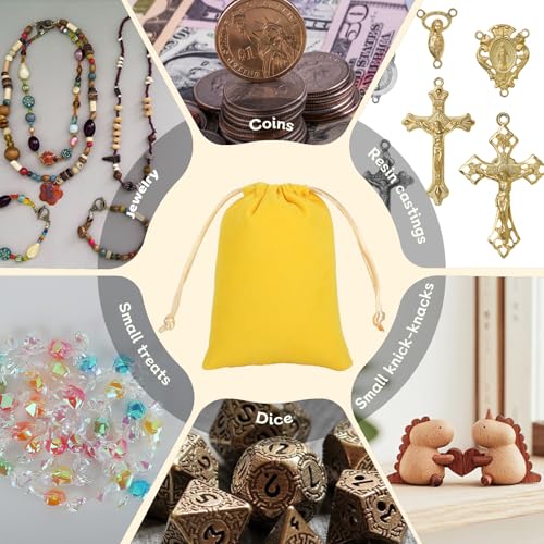 Tapleap Jewelry Bags, 12Pcs Yellow Velvet Coin Pouch, 3x4 Drawstring Bags, Wedding, For Wrapping Resin Runes, Soap
