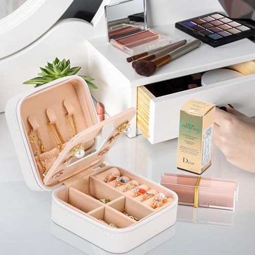 Neveika Jewelry Box with Mirror,Small Jewelry Organizer Box，Travel Jewelry Case for Women，Gift Jewelry Boxes for Female Gi...