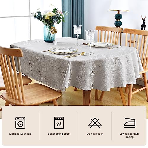 Wolkemer Shiny Small Oval Jacquard Tablecloth 52 x 70 Inch Grey Floral Countryside Leaves Damask Patterns Table Cloth Glos...