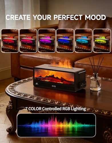 Essential Oil Diffuser, 250Ml Aromatherapy Diffuser with Realistic Flame Effect, 7 Color LED Lights, Remote Control, Quiet...
