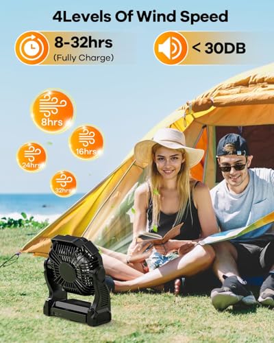 30000mAh Rechargeable Camping Fan with LED Lantern,Portable Battery Powered Outdoor Fan for Bedroom,Camping,Travel,Hiking,...