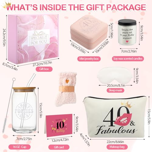 Tioncy 40th Birthday Gift Set for Women, 8 Pcs Birthday Gift Box Funny Baskets Ideas for 40 Years Old Women, Her, Female F...