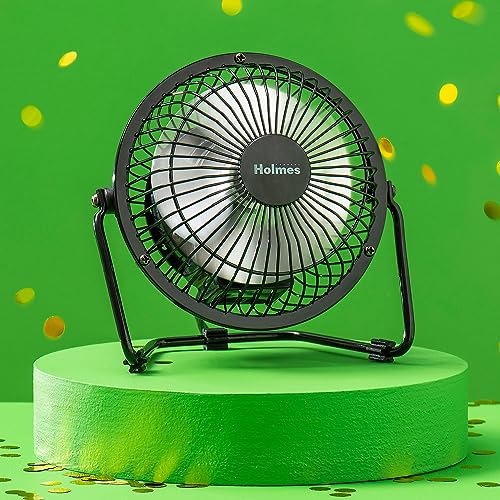 HOLMES 4" Mini High-Velocity Personal Desk Fan, 4 Blades, Adjustable 360° Head Tilt, Durable Metal Construction, Single Sp...