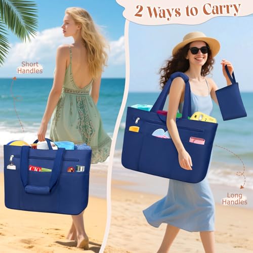 HUANLANG Large Beach Tote Bags for Women Men,Big Beach Bag with Zipper Wet Pocket,Extra Large Tote Bag for Travel Pool