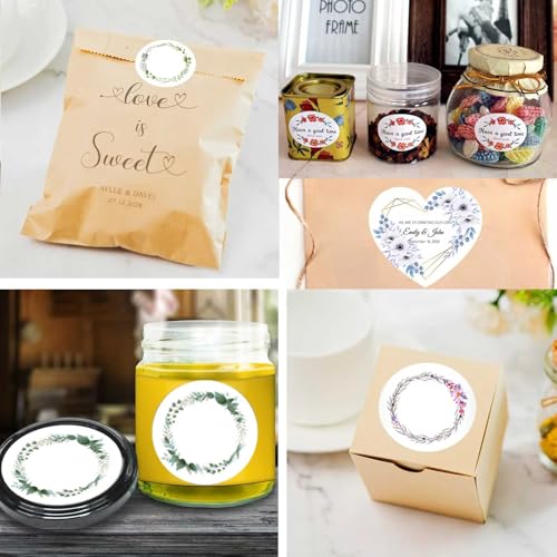 Personalized Sticker Labels with Floral Wreath Wedding Favors, Gift Labels,Thank You Stickers, Round Jars Label in 1.5", ...