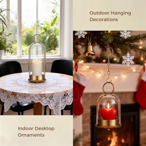 Havmorph 5"&4" Hurricane Glass Candle Holders, Hanging Brass Metal Candle Holder for Pillar Candles Table Coffee Table Dec...