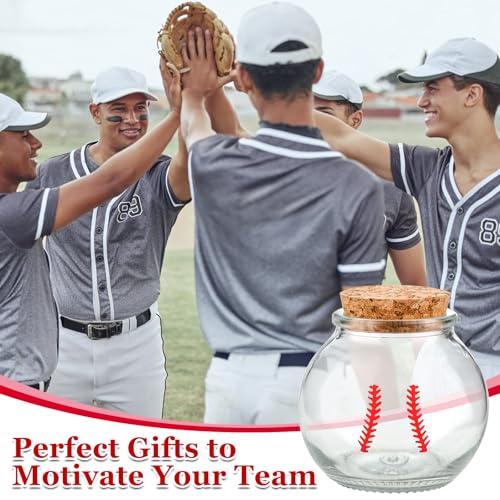 Draupnir Sand Keepsake Jar 12PCS 3.4 oz Baseball Printed Round Jar with Cork Lid, 12 Baseball Cardstock and 12 Hemp Ropes,...