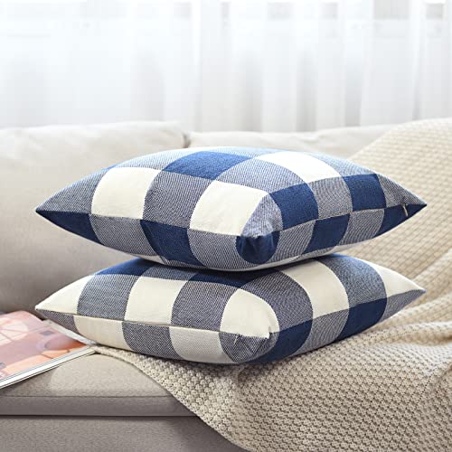 Tosewever Set of 2 Buffalo Check Plaid Pillow Covers Farmhouse Rustic Pillow Cases, Cotton Linen Throw Pillow Covers Cushi...