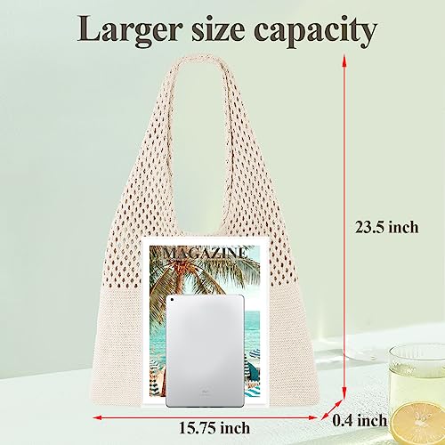 SUOSDEY Crochet Mesh Beach Tote Bag, Knit Summer Vacation Aesthetic Boho Tote Bag for Women