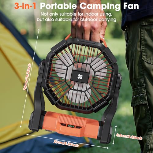 Deller Portable Camping Fans, Battery Operated Fan with LED Light 4 Speeds & Hook, Cordless Battery Powered Fans for Tent ...