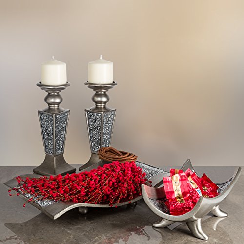 Creative Scents Schonwerk Silver Pillar Candle Holder Set of 2 - Crackled Mosaic Design - Centerpiece Table Decoration - C...