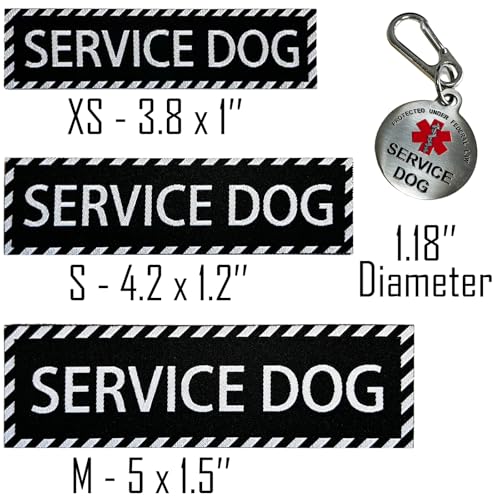 FITZNORA Service Dog Patches 2 Pcs and Tag Set Hook and Loop Backing with Pendant for Harness and Collar (X-Small, 3.8 x 1...