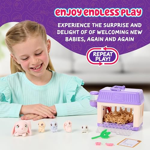 Little Live Pets Bunny Mini Interactive Live Pet Toy Set, Hutch Animal Playset with 3 Surprise Babies, 20+ Sounds, Bunny A...