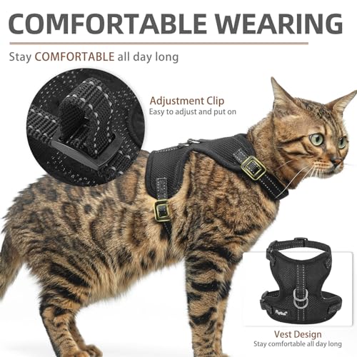 PUPTECK Cat Harness and Leash Set Escape Proof, Reflective Adjustable Soft Mesh Kitten Vest Harness for Walking Travel, Bl...