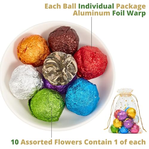 10 Assorted Blooming Flower Tea Balls Gift Set| Handmade Herbal Flowering Tea Balls Variety Individual Packing| Blooming G...